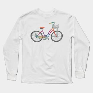 Retro Rainbow Rider, Colorful Bicycle Illustration Long Sleeve T-Shirt